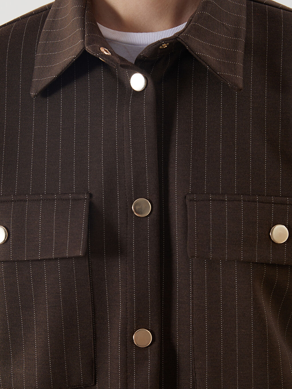 Bej Çizgili Oversize Kadın Gömlek Ceket-2