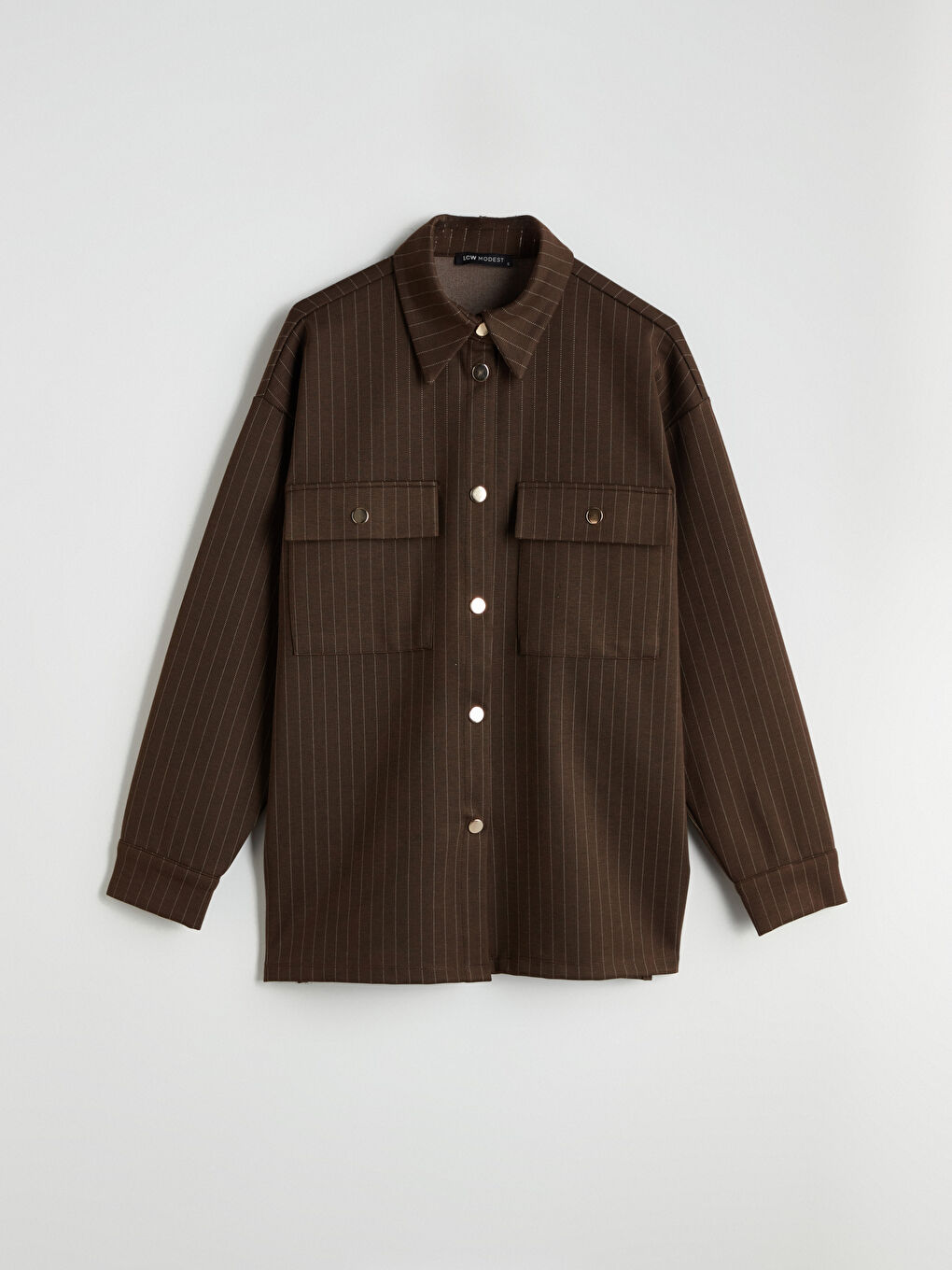 Bej Çizgili Oversize Kadın Gömlek Ceket-4