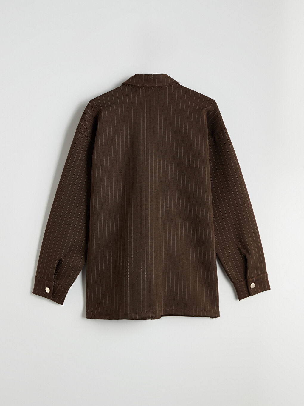 Bej Çizgili Oversize Kadın Gömlek Ceket-5