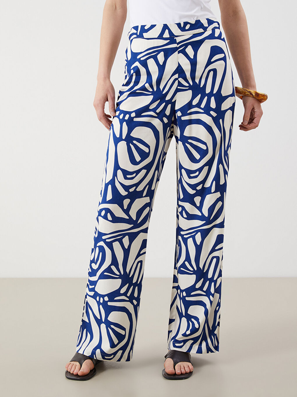 Elasticated Waist Patterned Women's Trousers-1