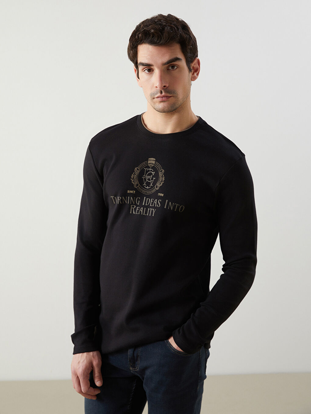 Crew Neck Long Sleeve Printed Men's Sweatshirt -S5LQ39Z8-CVL