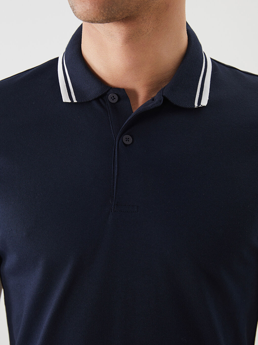Lacivert Polo Yaka Kısa Kollu Pike Erkek Tişört-2
