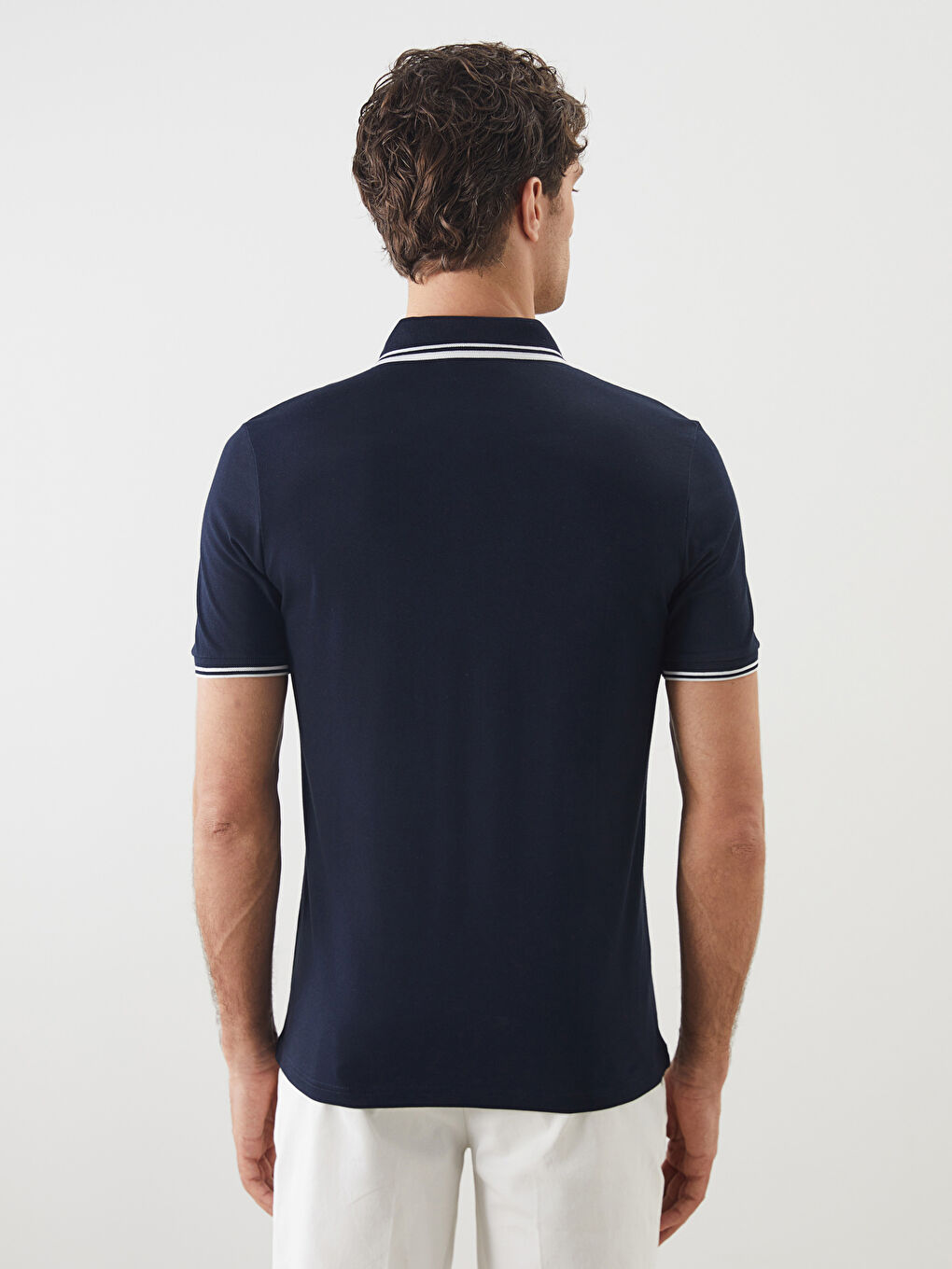 Lacivert Polo Yaka Kısa Kollu Pike Erkek Tişört-3