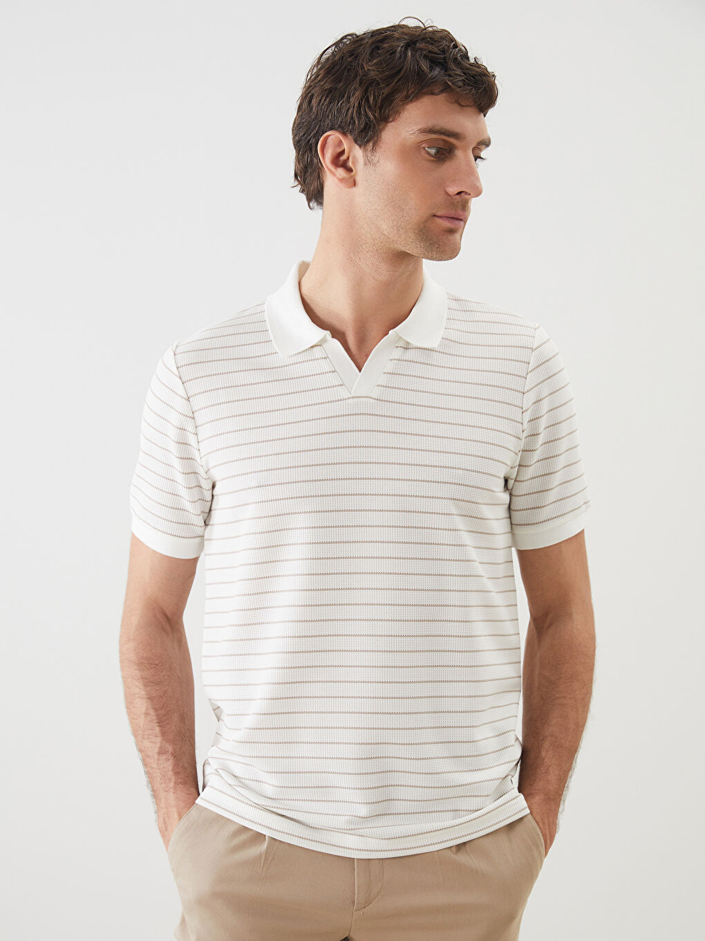 Polo Neck Short Sleeve Striped Men's T-Shirt -S5LQ64Z8-ELZ