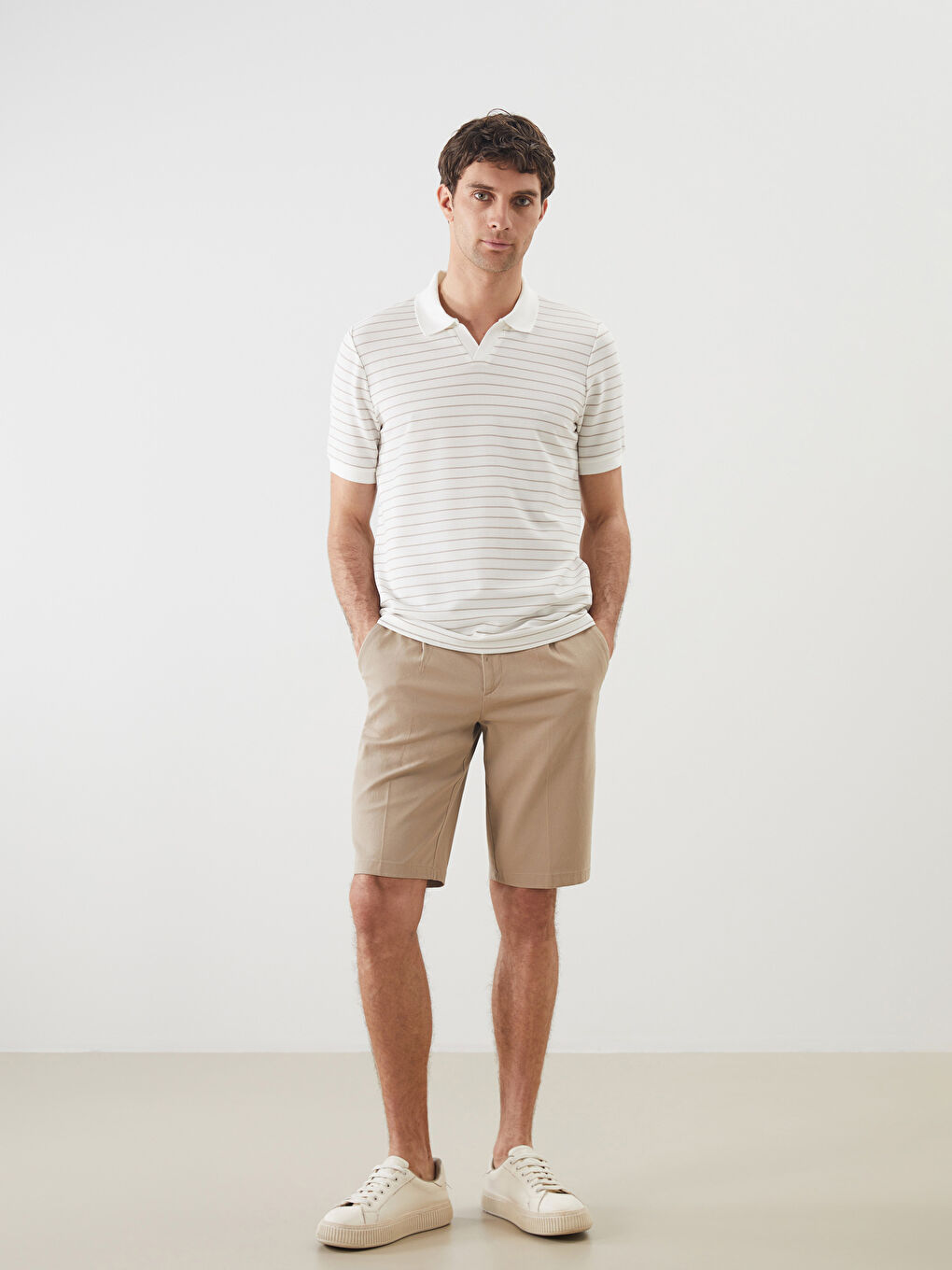 Polo Neck Short Sleeve Striped Men's T-Shirt -S5LQ64Z8-ELZ