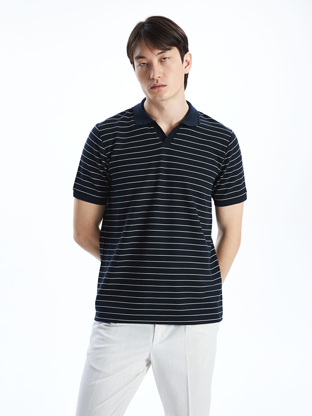 Polo Neck Short Sleeve Striped Men's T-Shirt -S5LQ64Z8-RFH