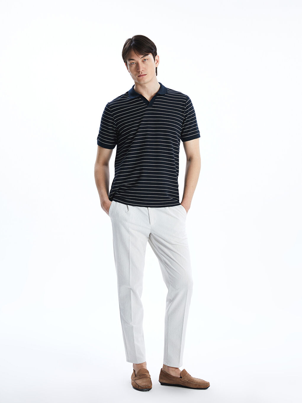 Polo Neck Short Sleeve Striped Men's T-Shirt -S5LQ64Z8-RFH