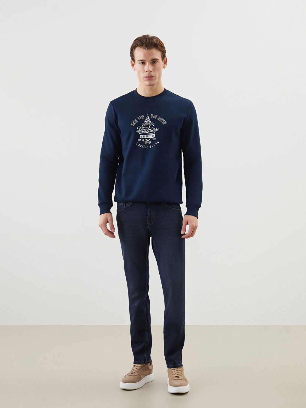 Crew Neck Printed Men's Thick Sweatshirt-3