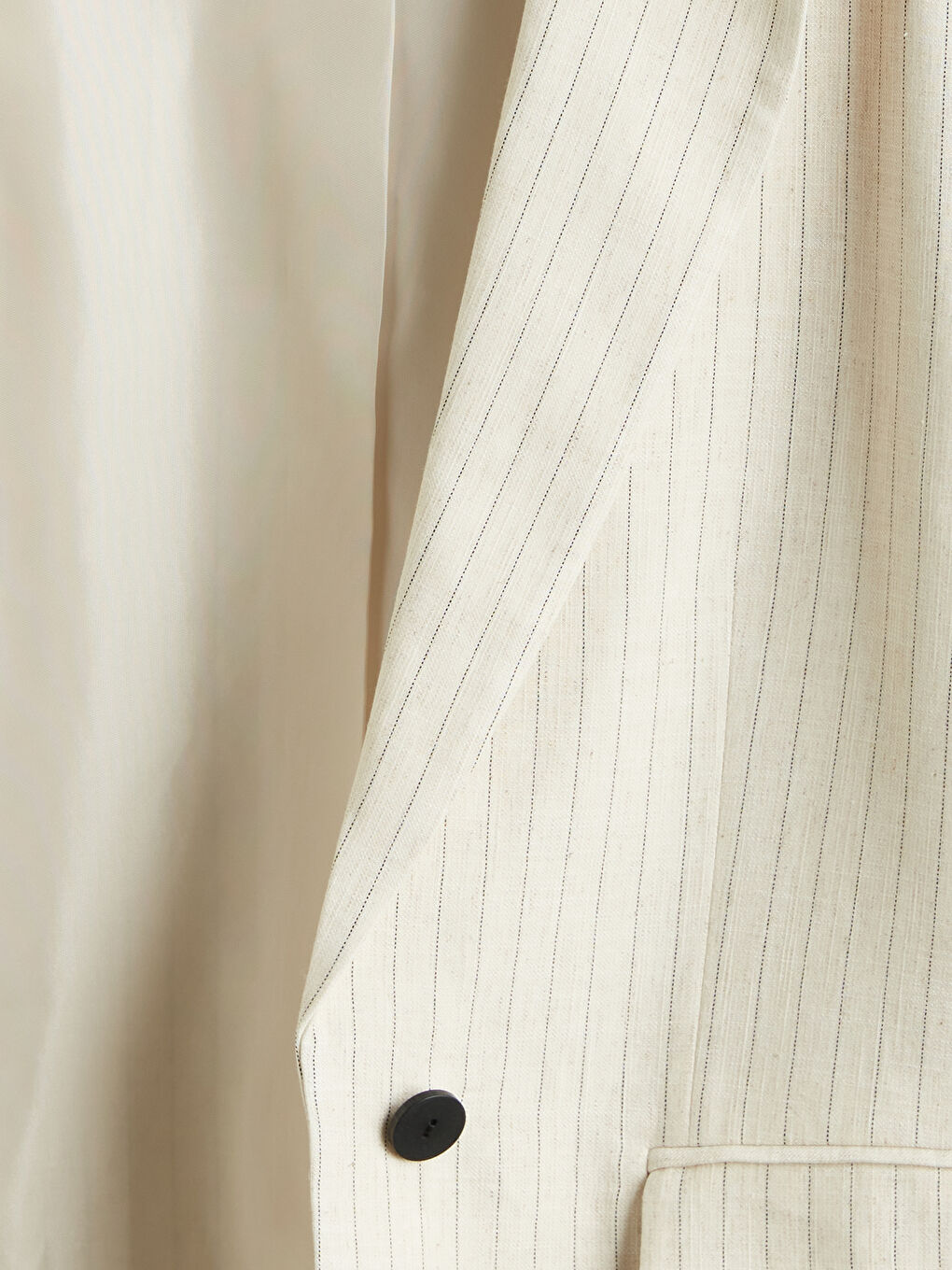 Bej Çizgili Keten Karışımlı Kadın Blazer Ceket-5