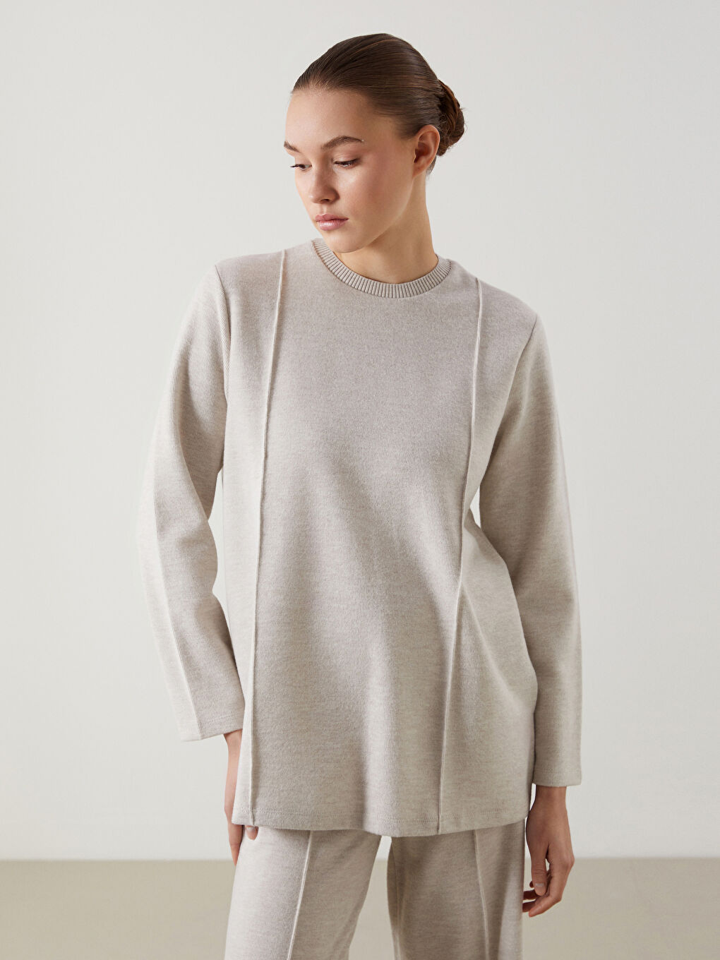 Bej Bisiklet Yaka Kadın Tunik