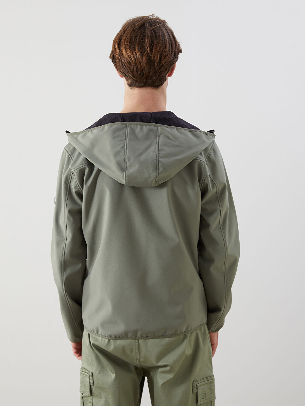 Haki Standart Kalıp Kapüşonlu Erkek Mont-4