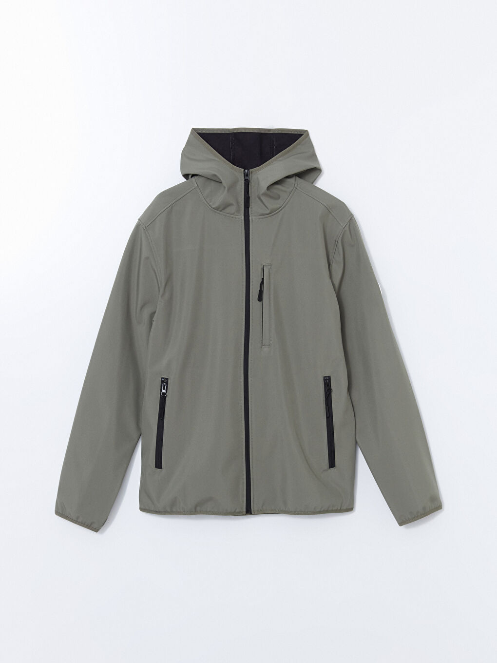 Haki Standart Kalıp Kapüşonlu Erkek Mont-5