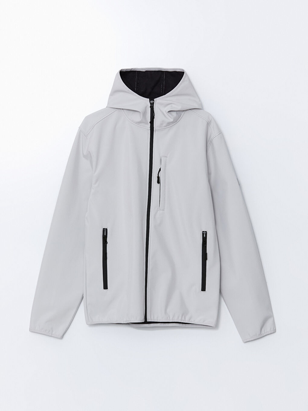 Gri Standart Kalıp Kapüşonlu Erkek Mont-5