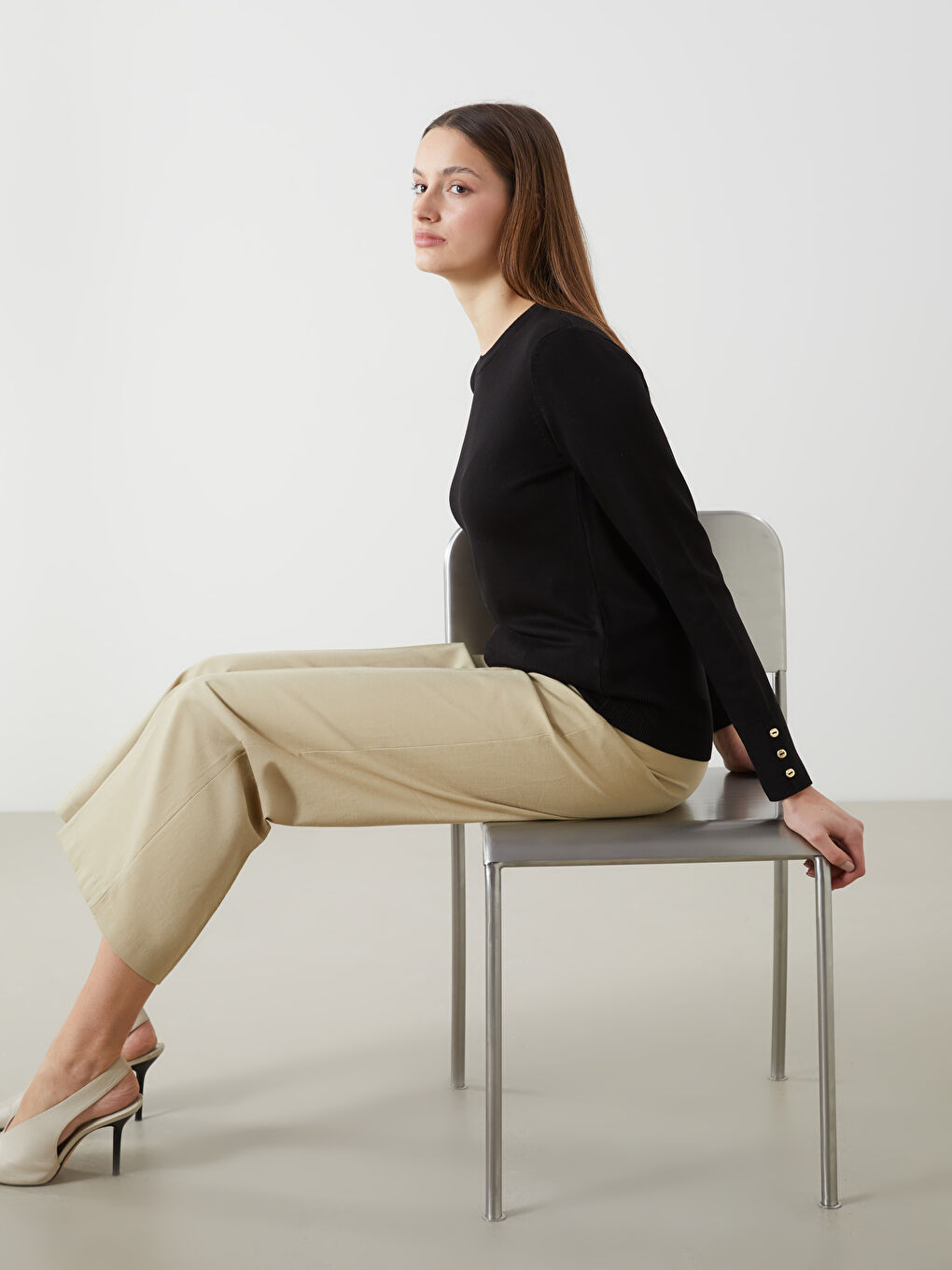 Crew Neck Women's Knitwear Sweater -S5LS53Z8-CVL