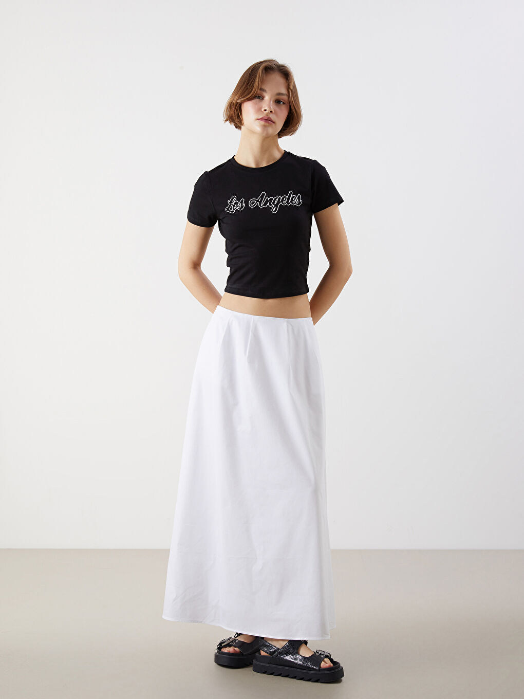Zippered Waist Poplin Skirt -S5LS84Z8-Q6K