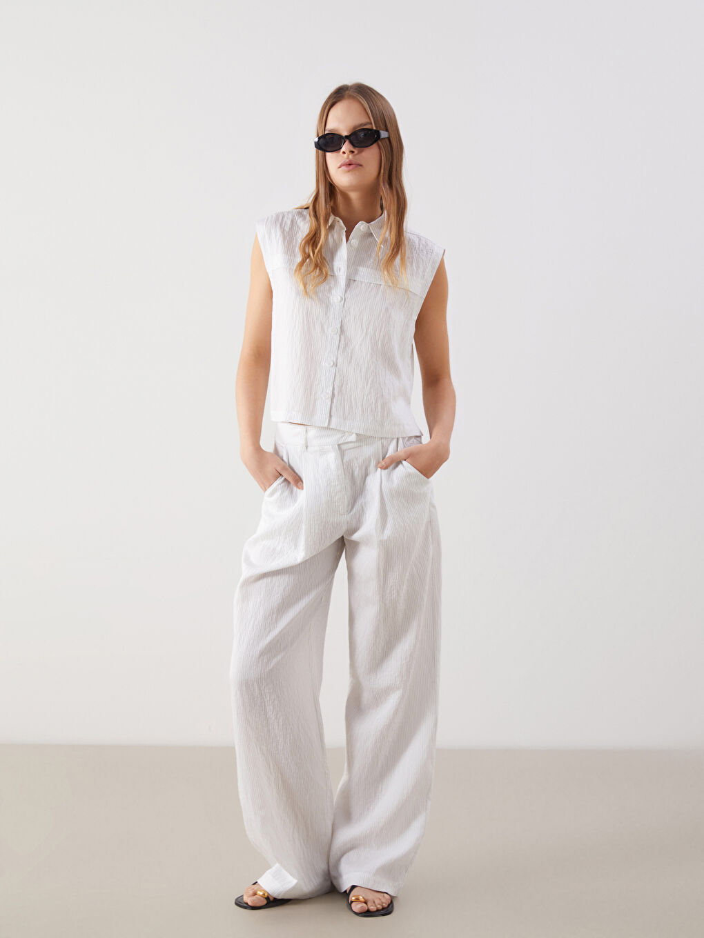 XSIDE Široke Prugaste Ženske Pantalone -S5LS93Z8-R9J