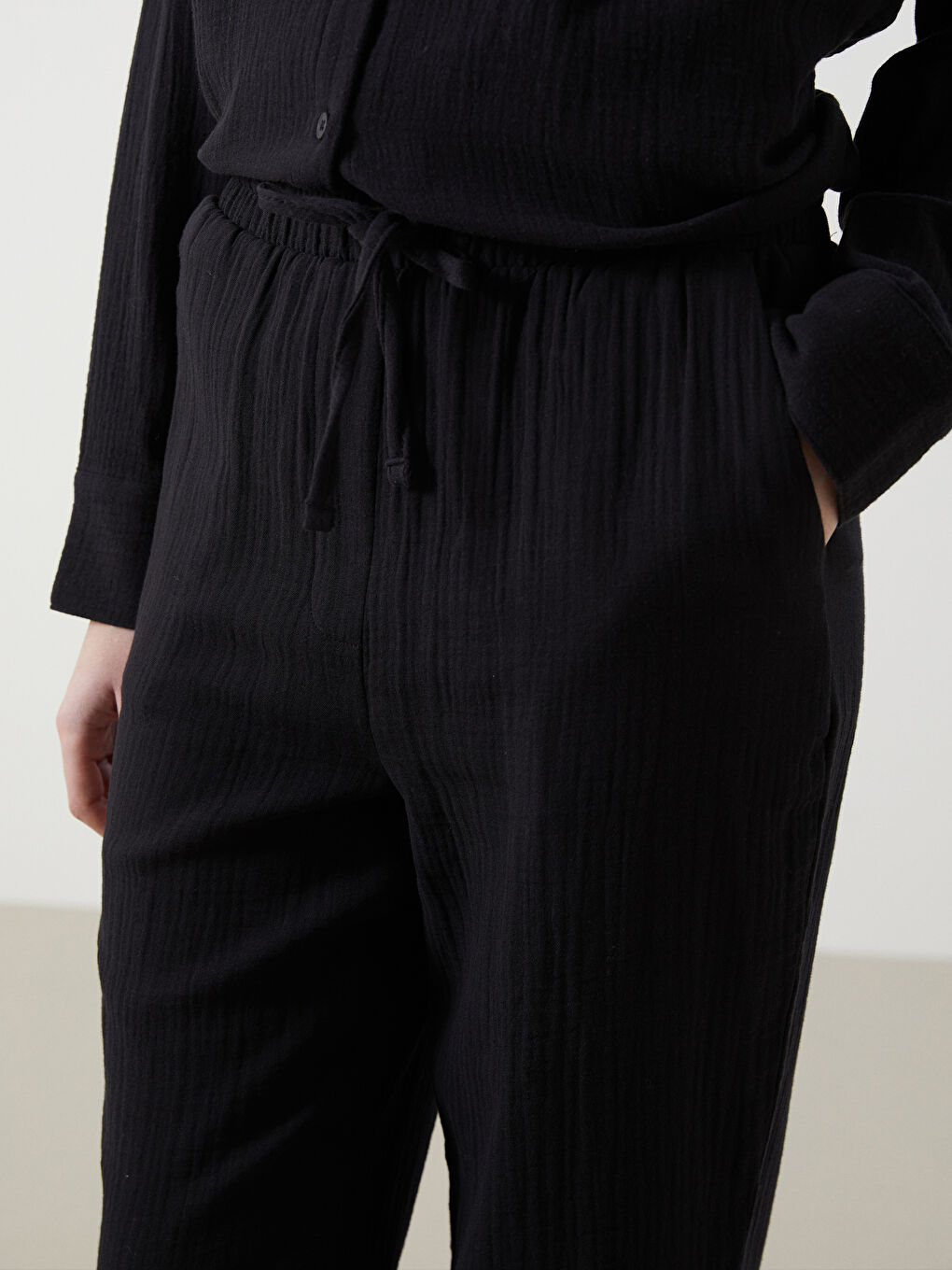Elasticated Waist Plain Muslin Women's Trousers -S5LS96Z8-CVL