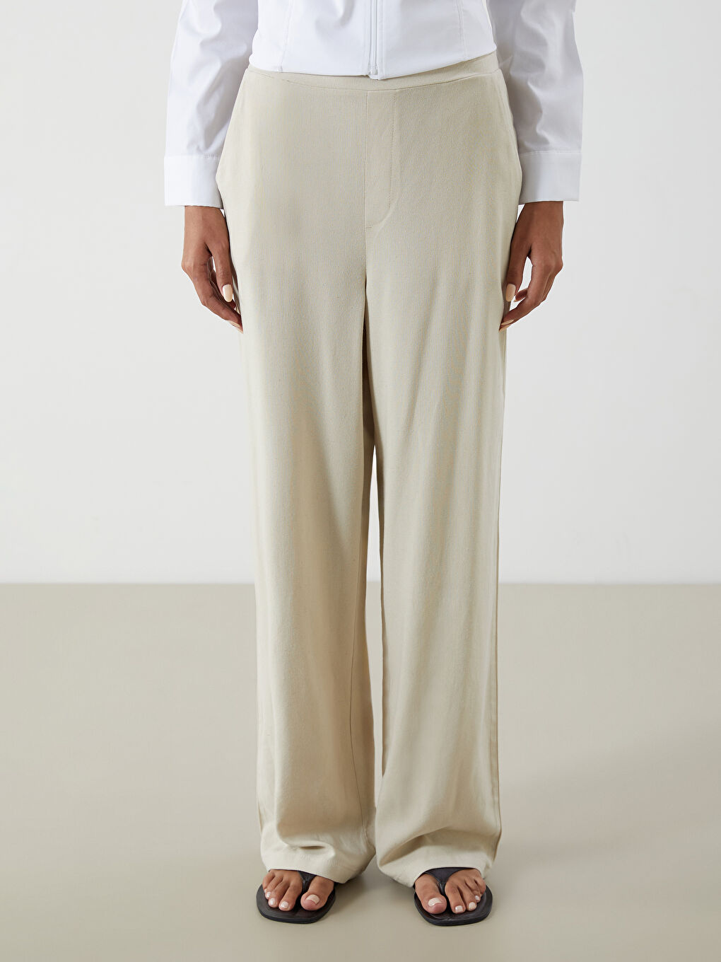 Women's Elastic Waist Linen Blend Trousers-1