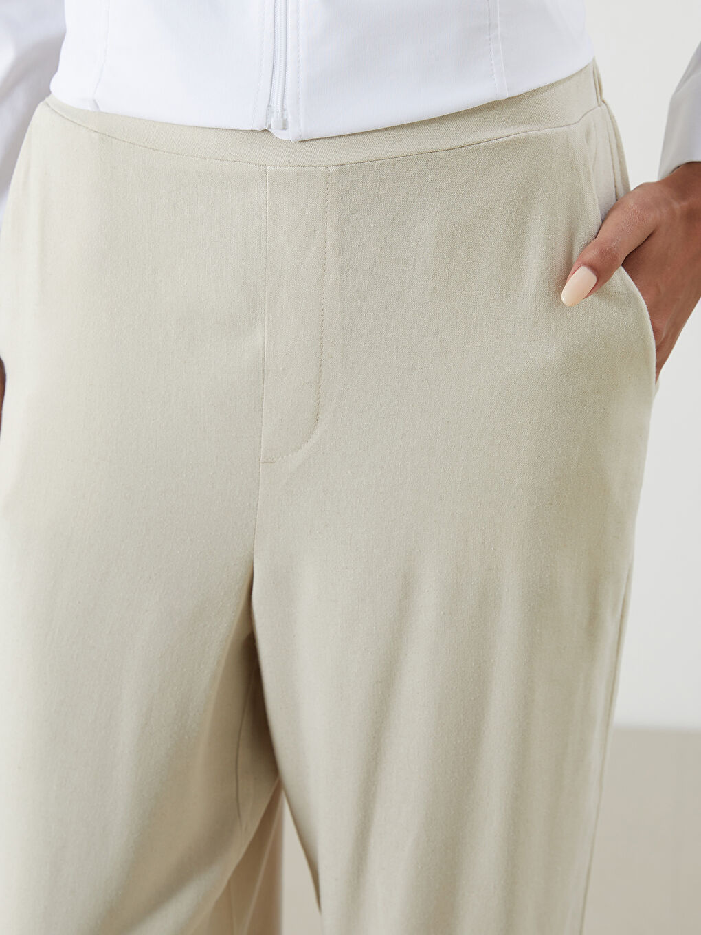 Women's Elastic Waist Linen Blend Trousers-2