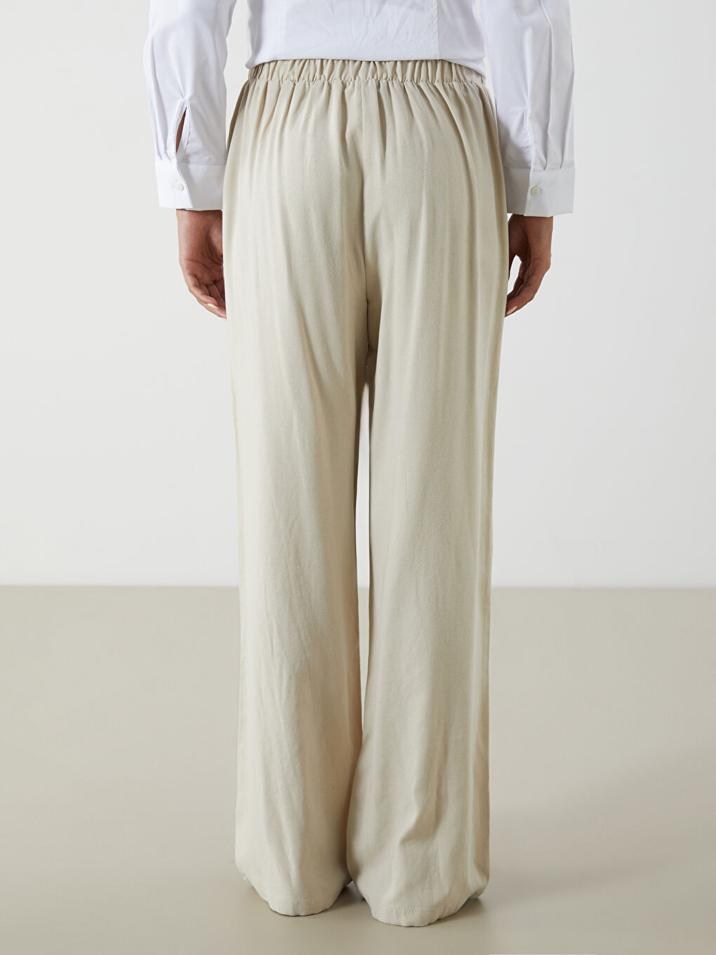 Women's Elastic Waist Linen Blend Trousers-3