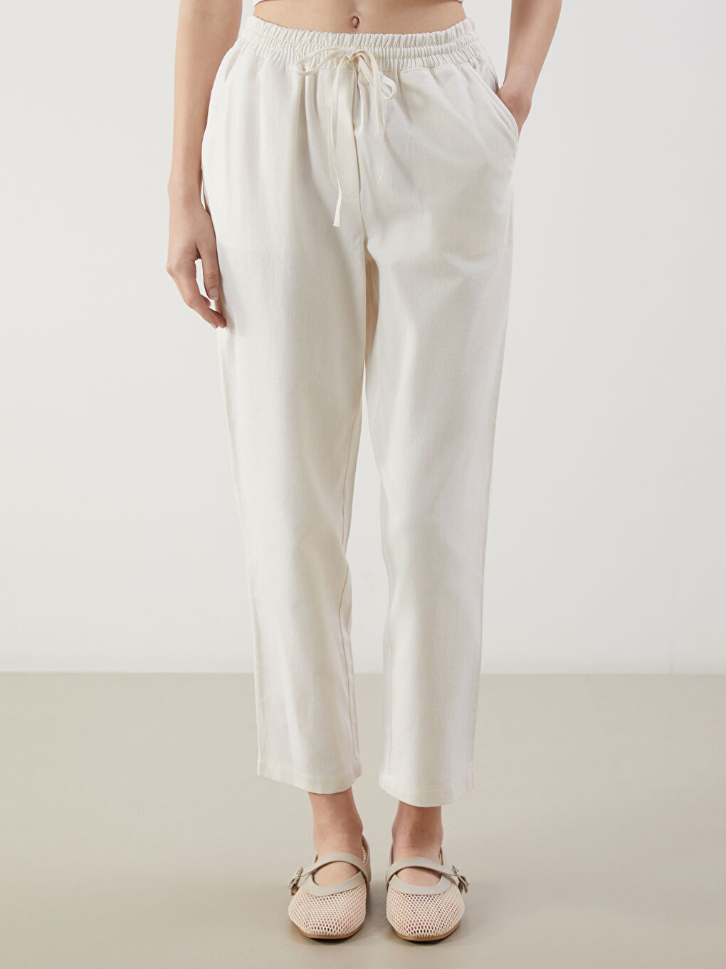 Elastic Waist Linen Blend Women'S Pants -S5LS99Z8-VB6