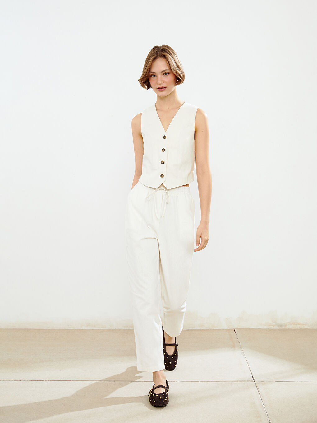 Elastic Waist Linen Blend Women'S Pants -S5LS99Z8-VB6