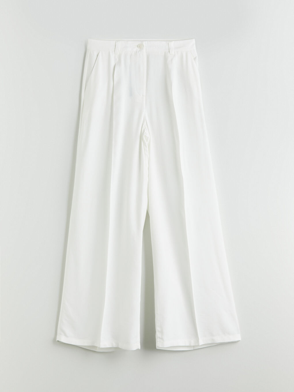 Beyaz Keten Karışımlı Kadın Pileli Pantolon-4