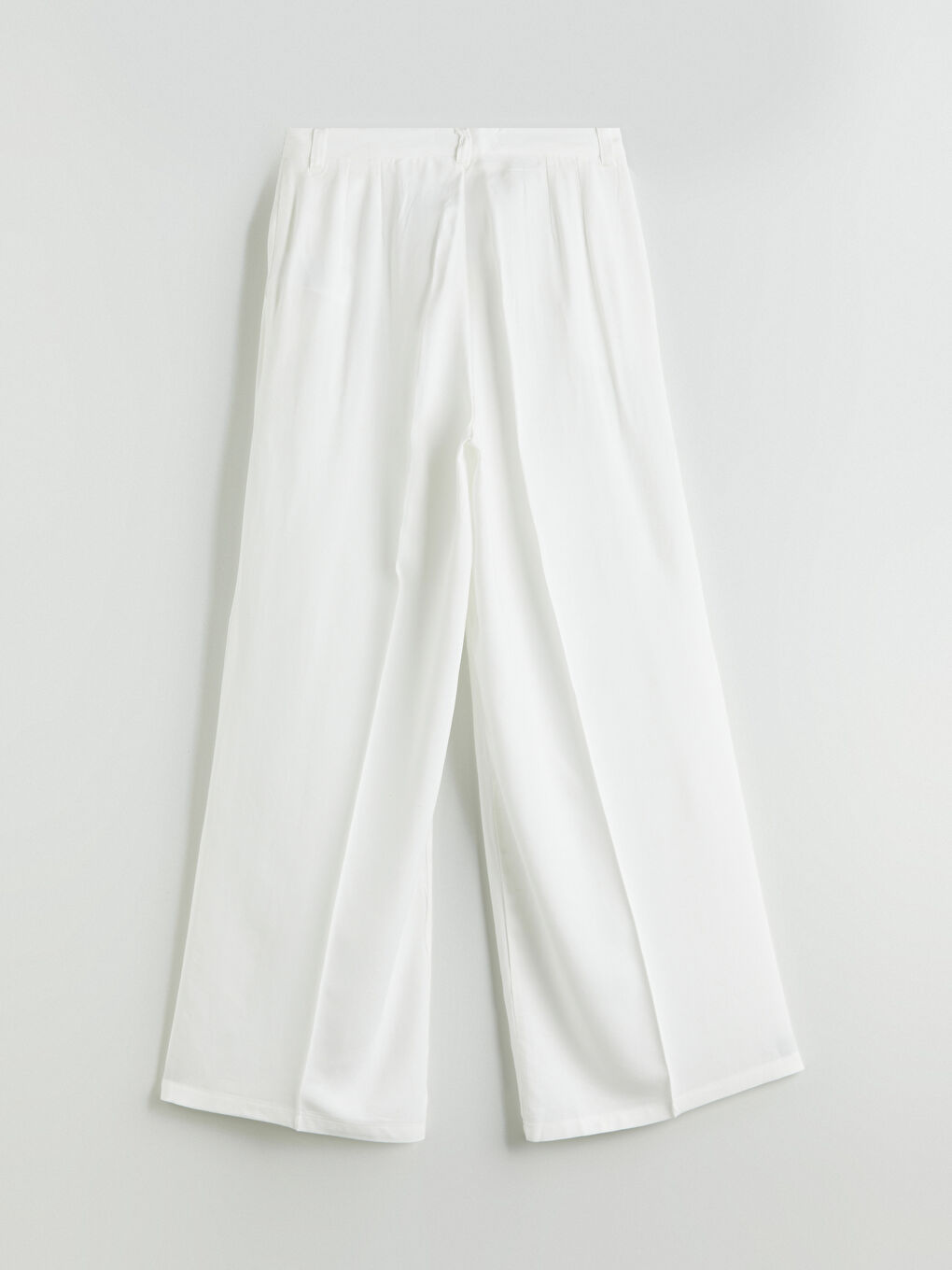 Beyaz Keten Karışımlı Kadın Pileli Pantolon-5