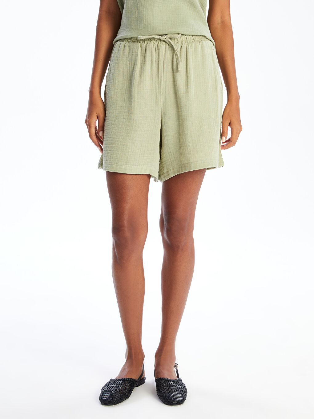 Elasticated Waist Textured Women's Shorts -S5LT06Z8-M39