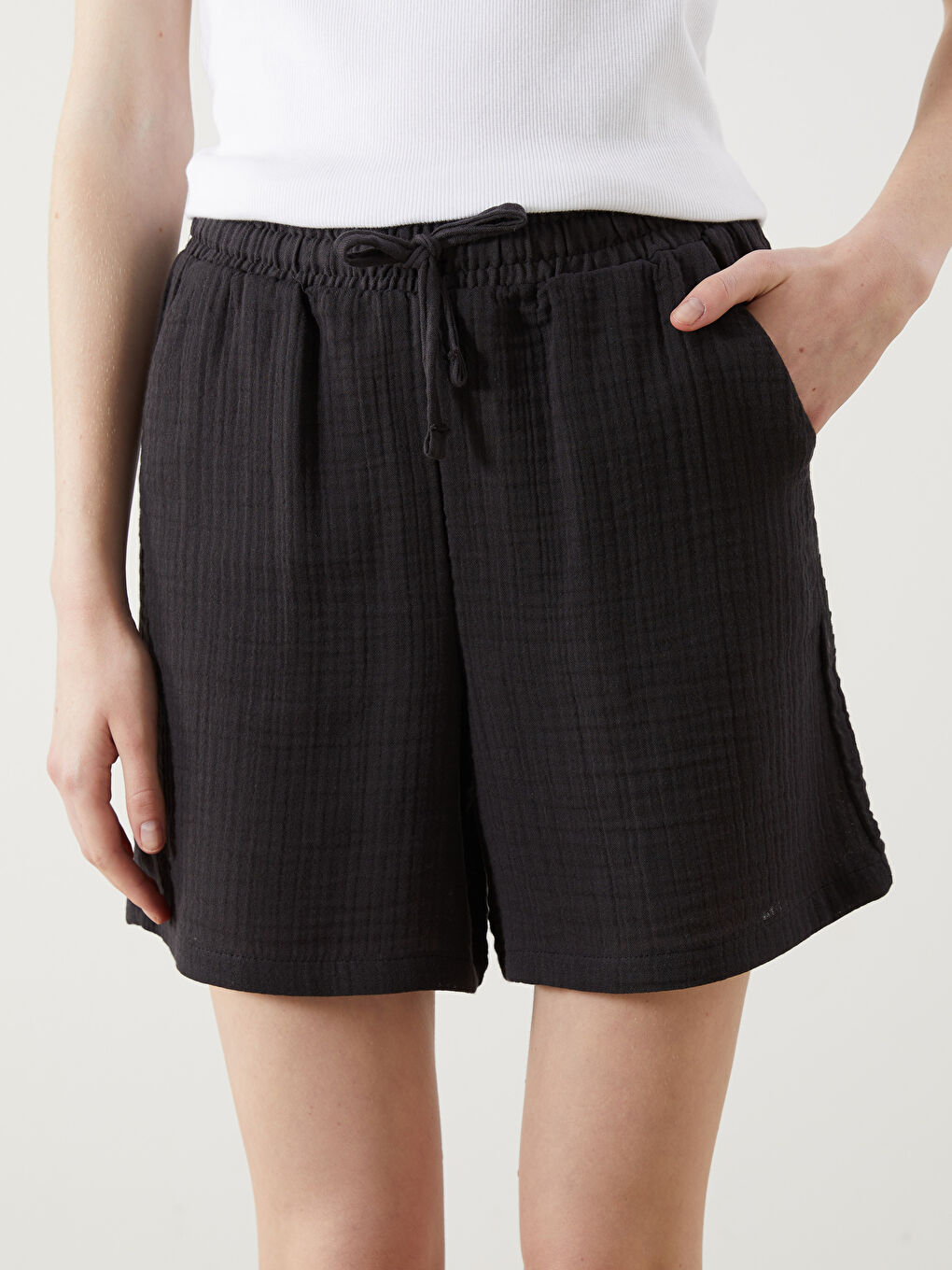 Шорты из текстурированного муслина с эластичным поясом для Женское-2