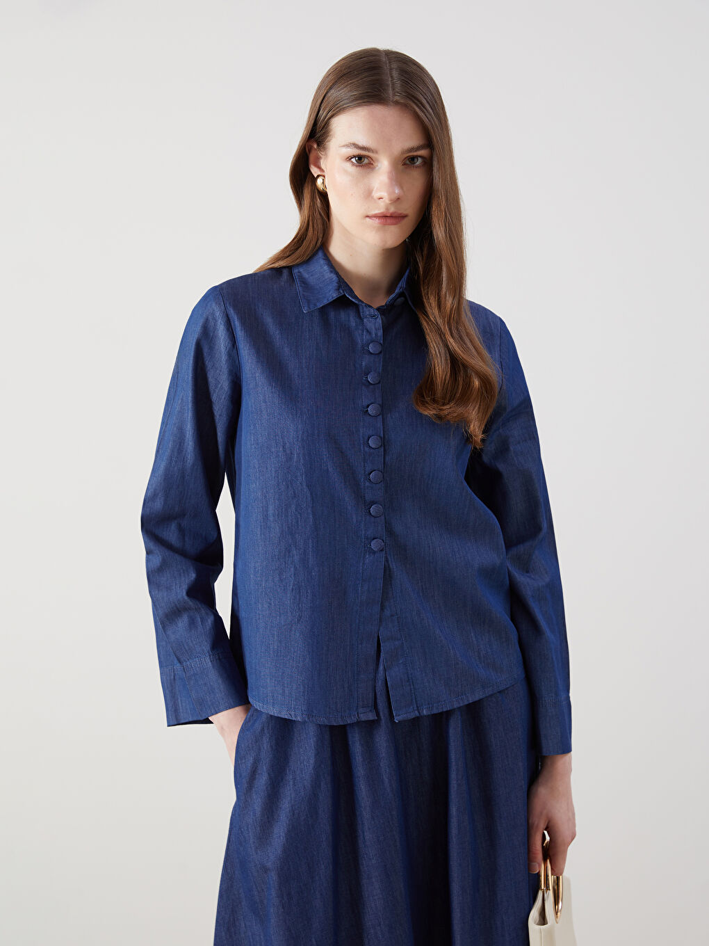 LCW Modest Collared Neck Women's Denim Tunic -S5LT17Z8-309