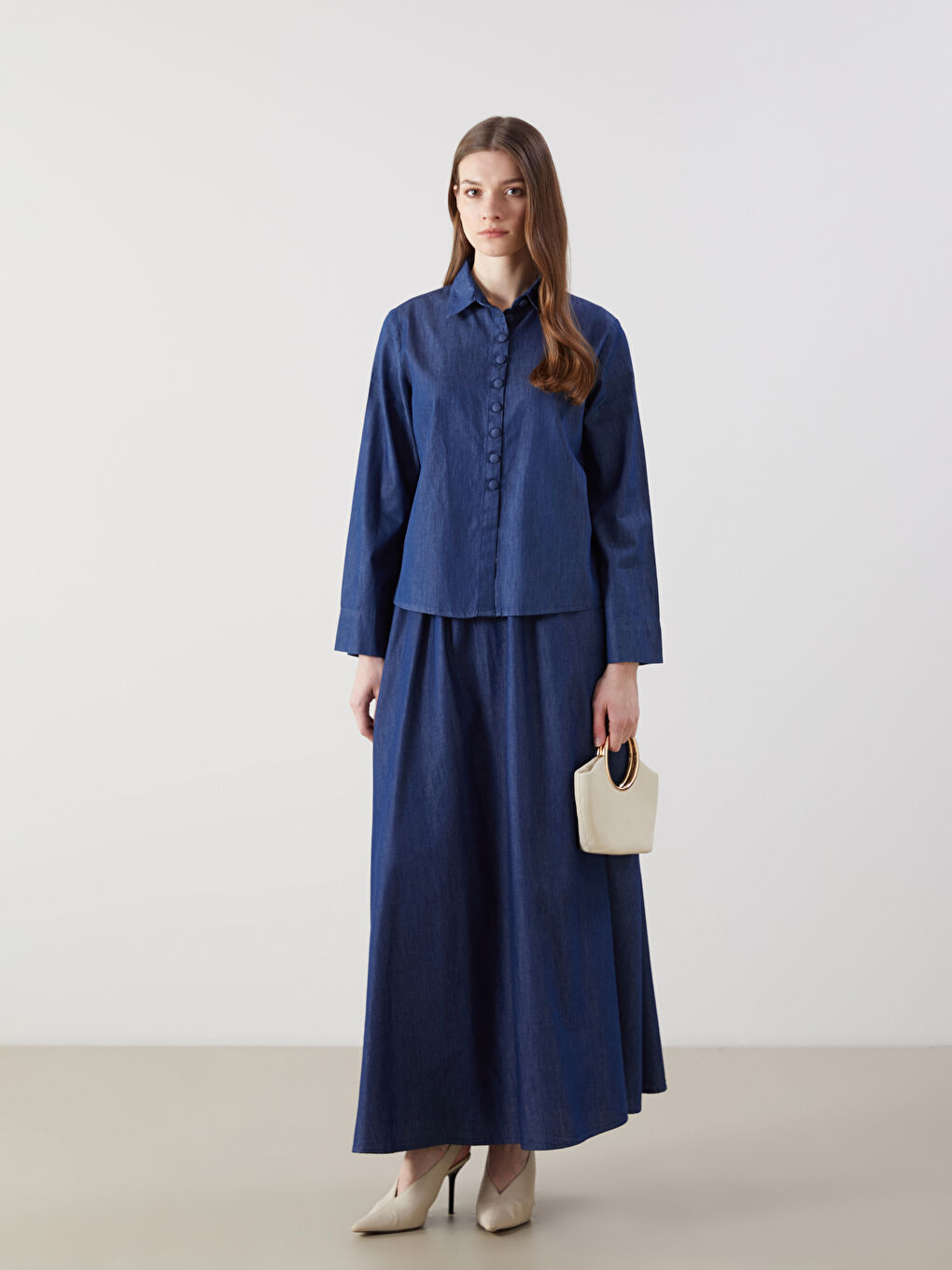 LCW Modest Collared Neck Women's Denim Tunic -S5LT17Z8-309