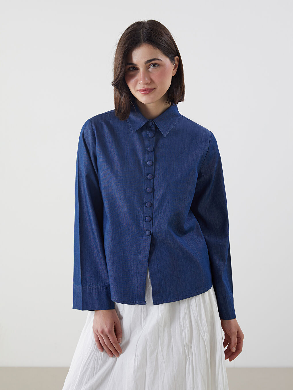 LCW Modest Collared Neck Women's Denim Tunic -S5LT17Z8-309