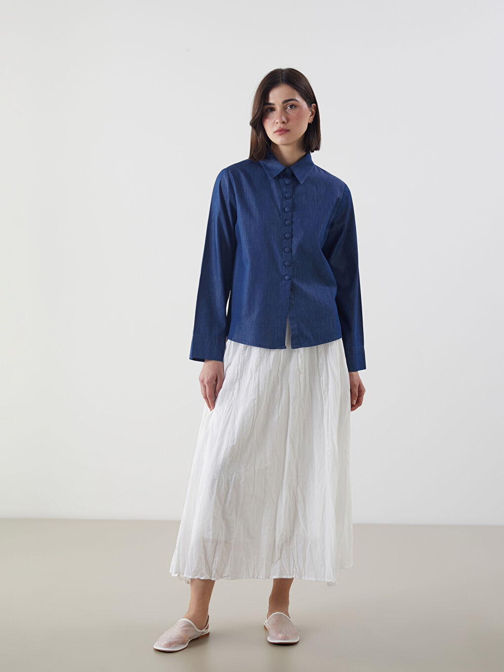 LCW Modest Collared Neck Women's Denim Tunic -S5LT17Z8-309