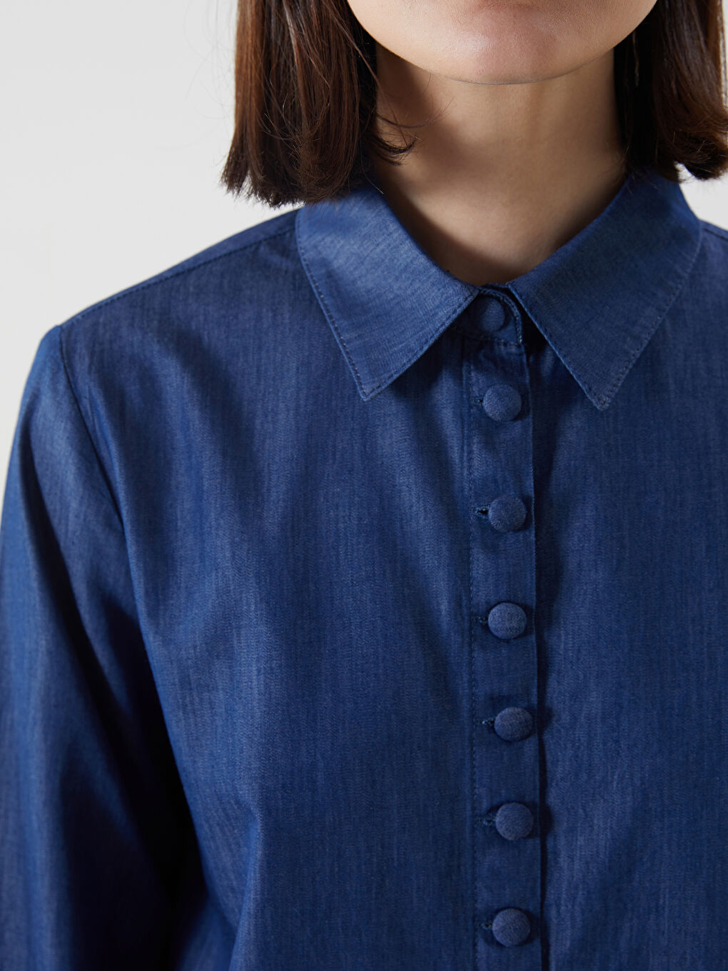 LCW Modest Collared Neck Women's Denim Tunic -S5LT17Z8-309