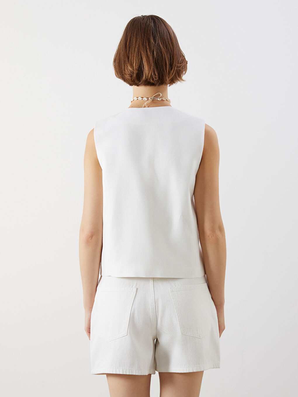 V-Neck Linen Blend Women's Waistcoat -S5LT26Z8-Q6K