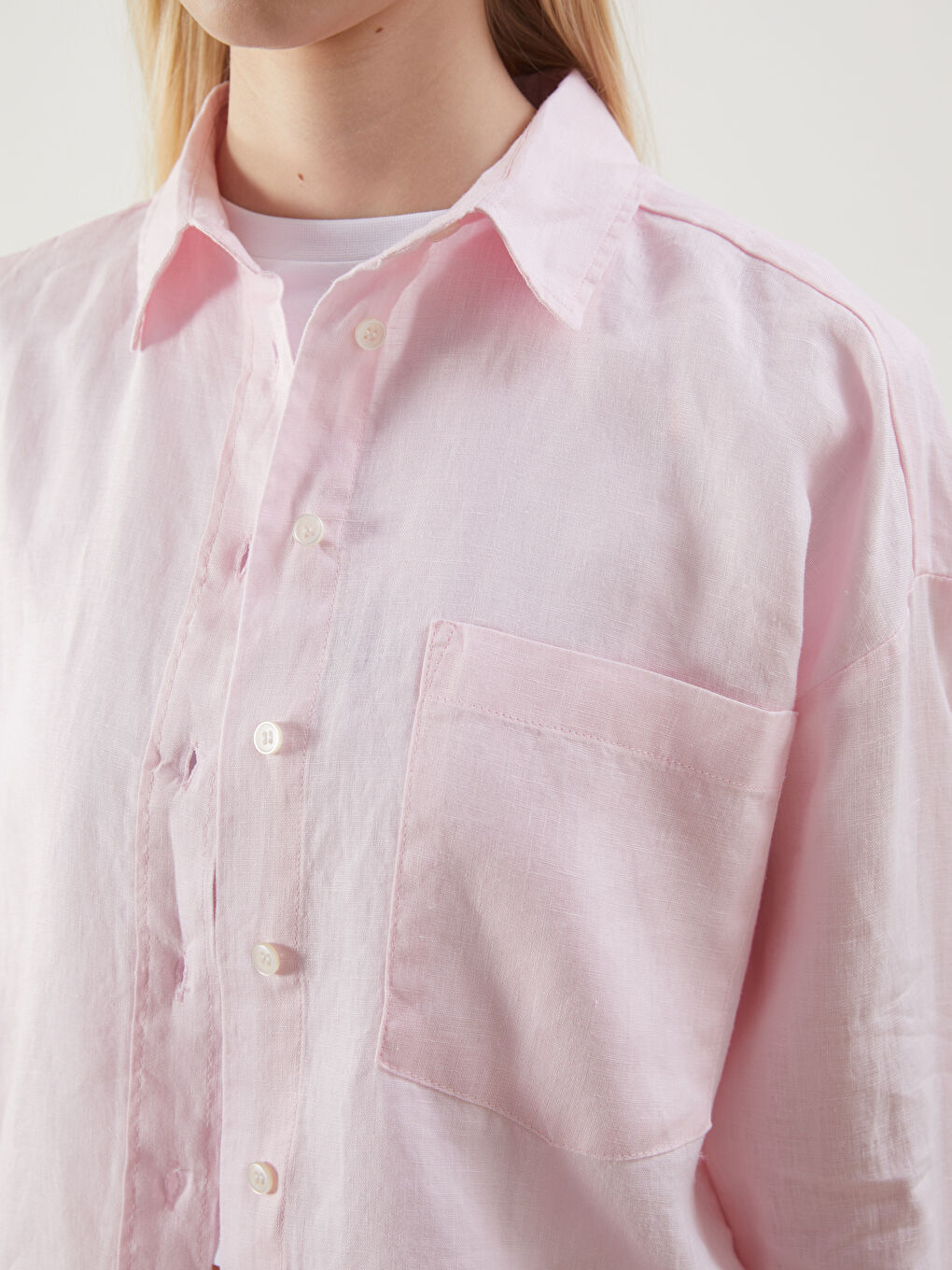 XSIDE Pembe Oversize Keten Kadın Gömlek - 2