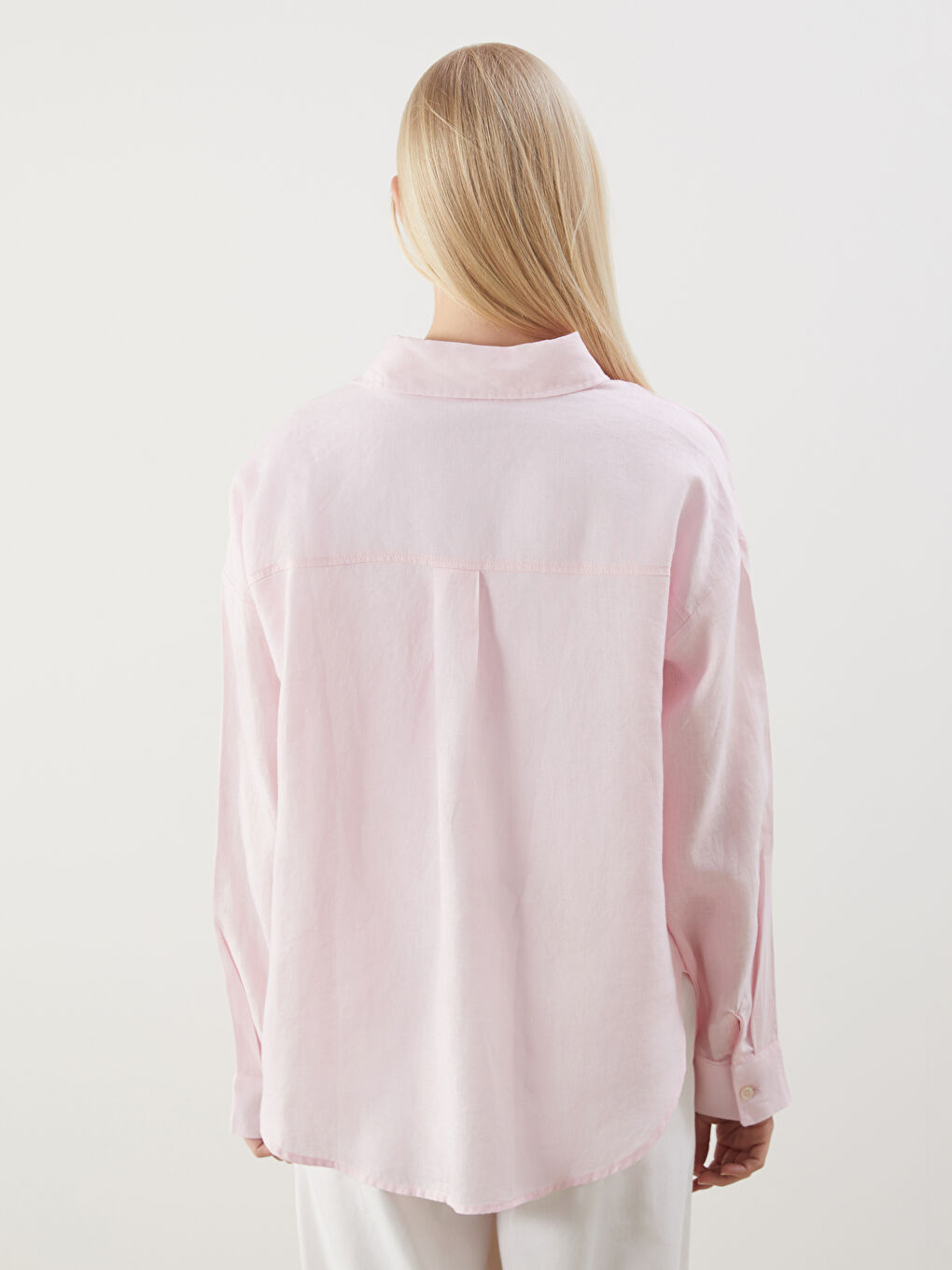 XSIDE Pembe Oversize Keten Kadın Gömlek - 3