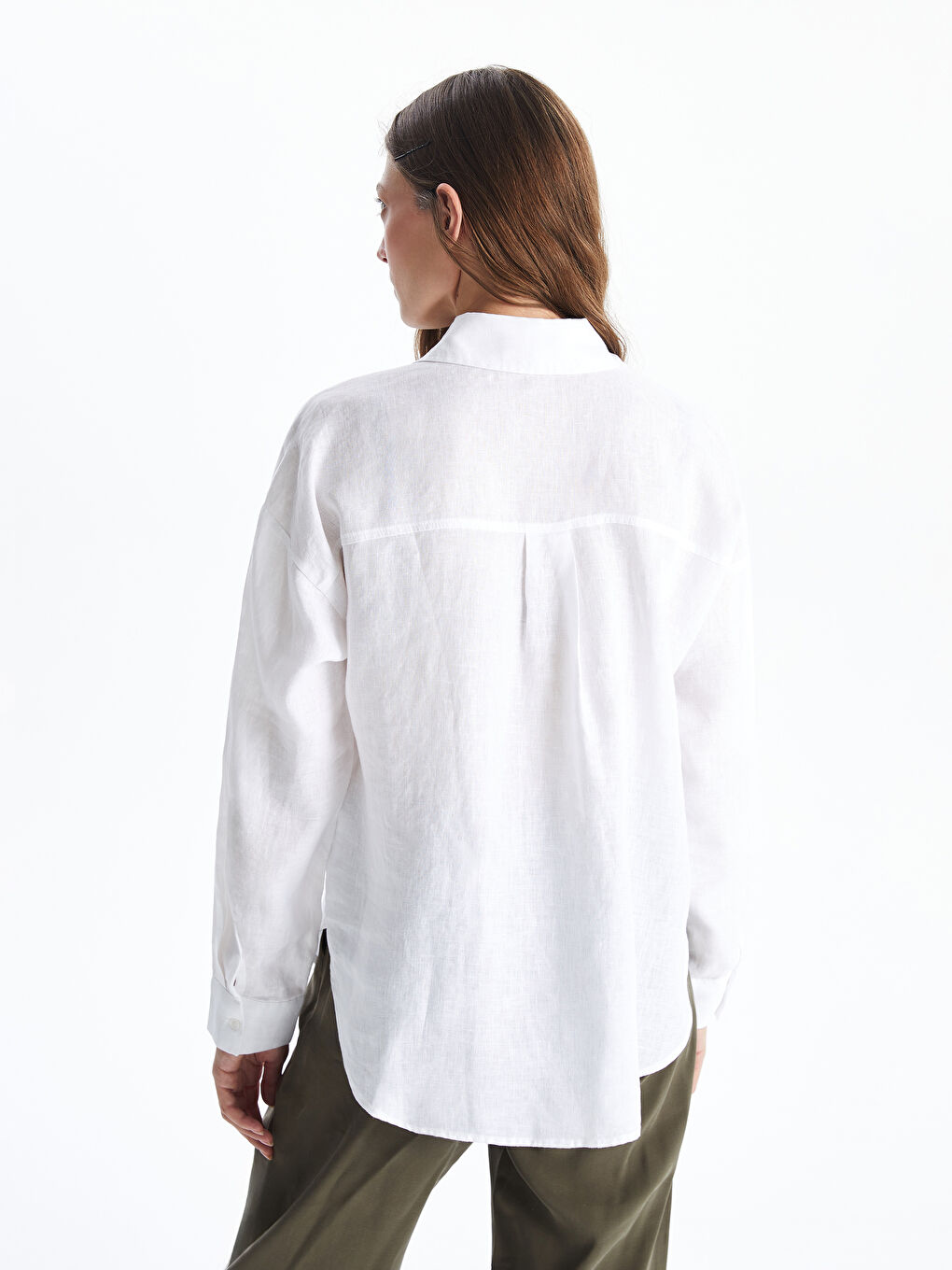 Beyaz Oversize %100 Keten Kadın Gömlek-3