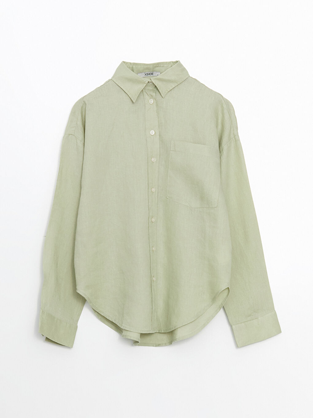 Haki Oversize %100 Keten Kadın Gömlek-4