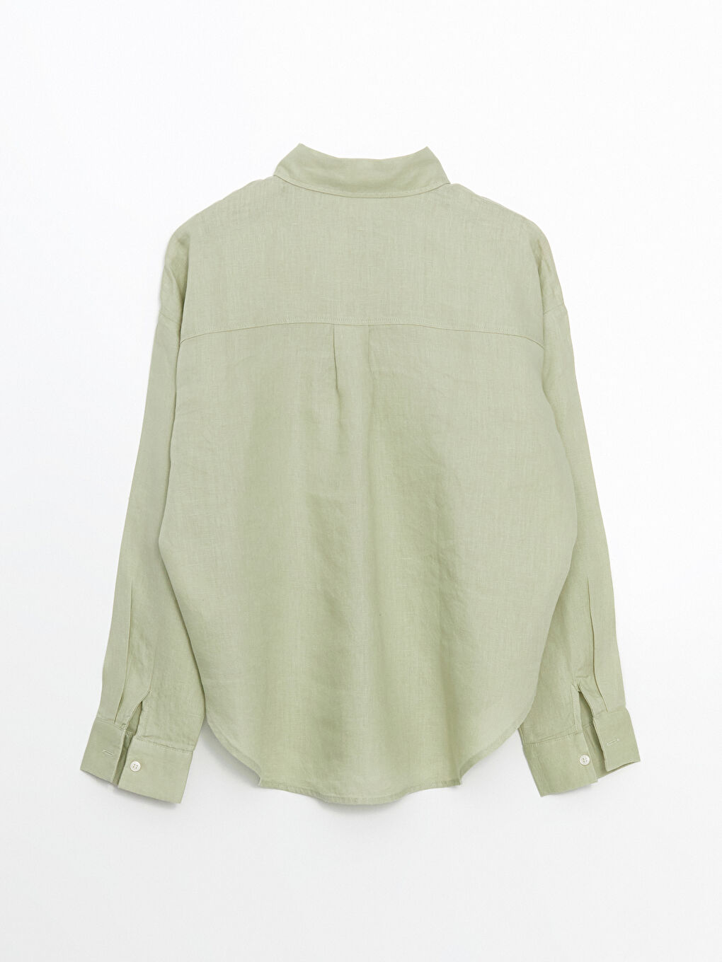 Haki Oversize %100 Keten Kadın Gömlek-5