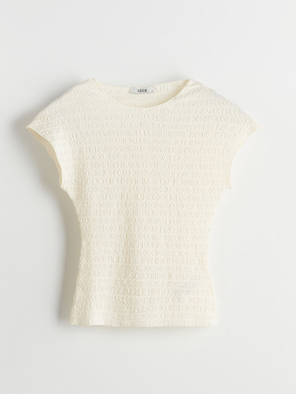 Ekru Bisiklet Yaka Dokulu Kadın Bluz-4