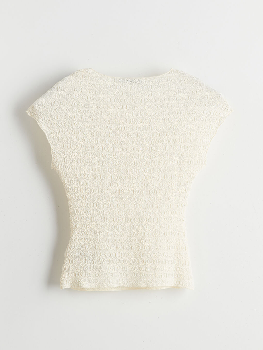 Ekru Bisiklet Yaka Dokulu Kadın Bluz-5