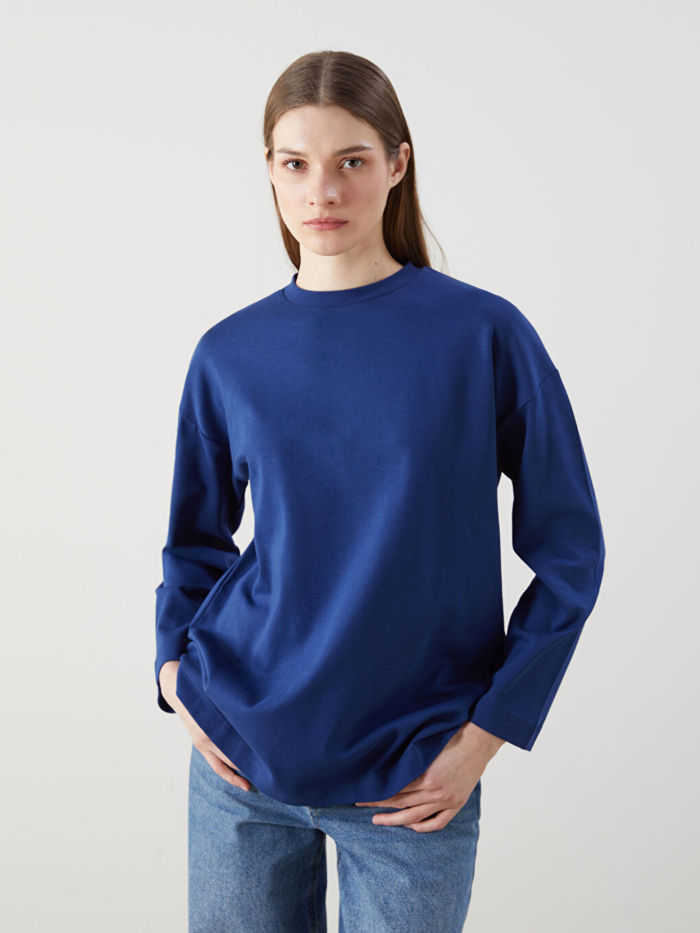 LCW Modest Lacivert Bisiklet Yaka Oversize Kadın Tunik