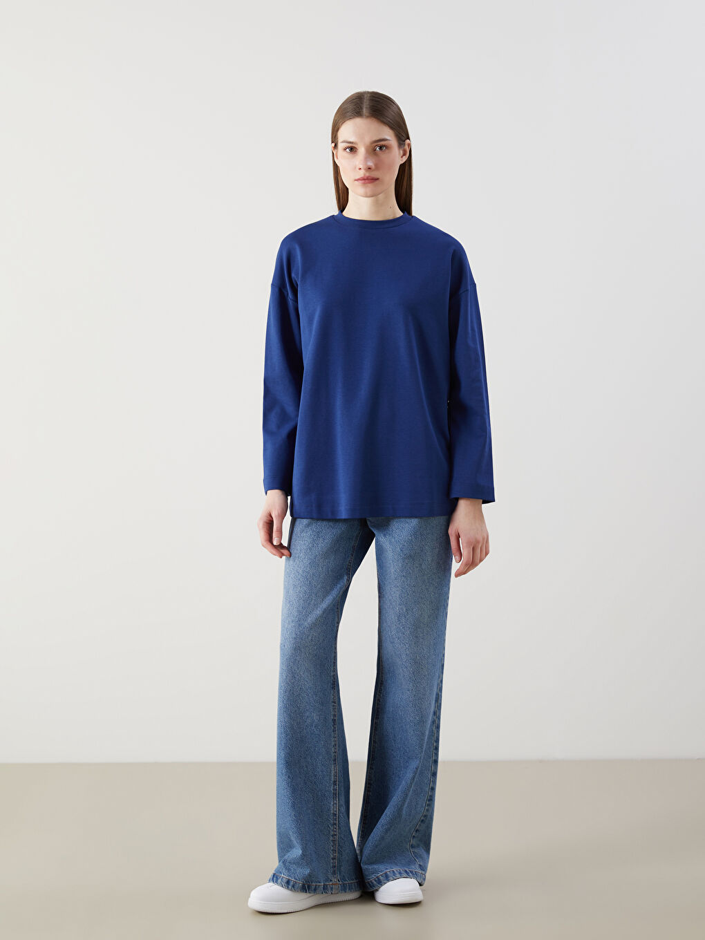 LCW Modest Lacivert Bisiklet Yaka Oversize Kadın Tunik - 1