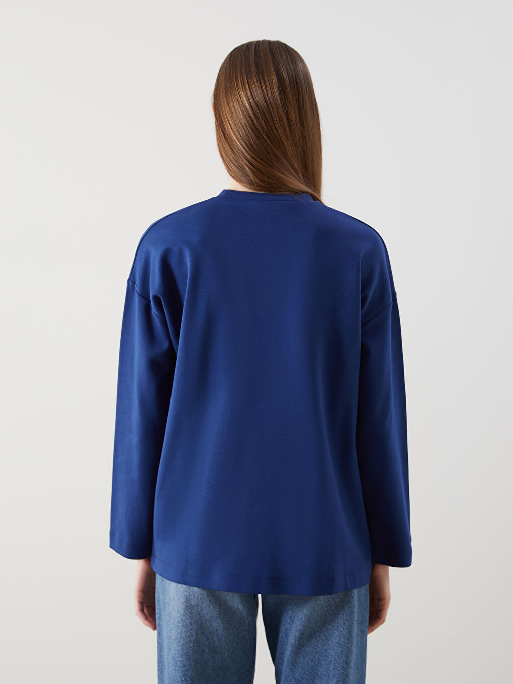 LCW Modest Lacivert Bisiklet Yaka Oversize Kadın Tunik - 3