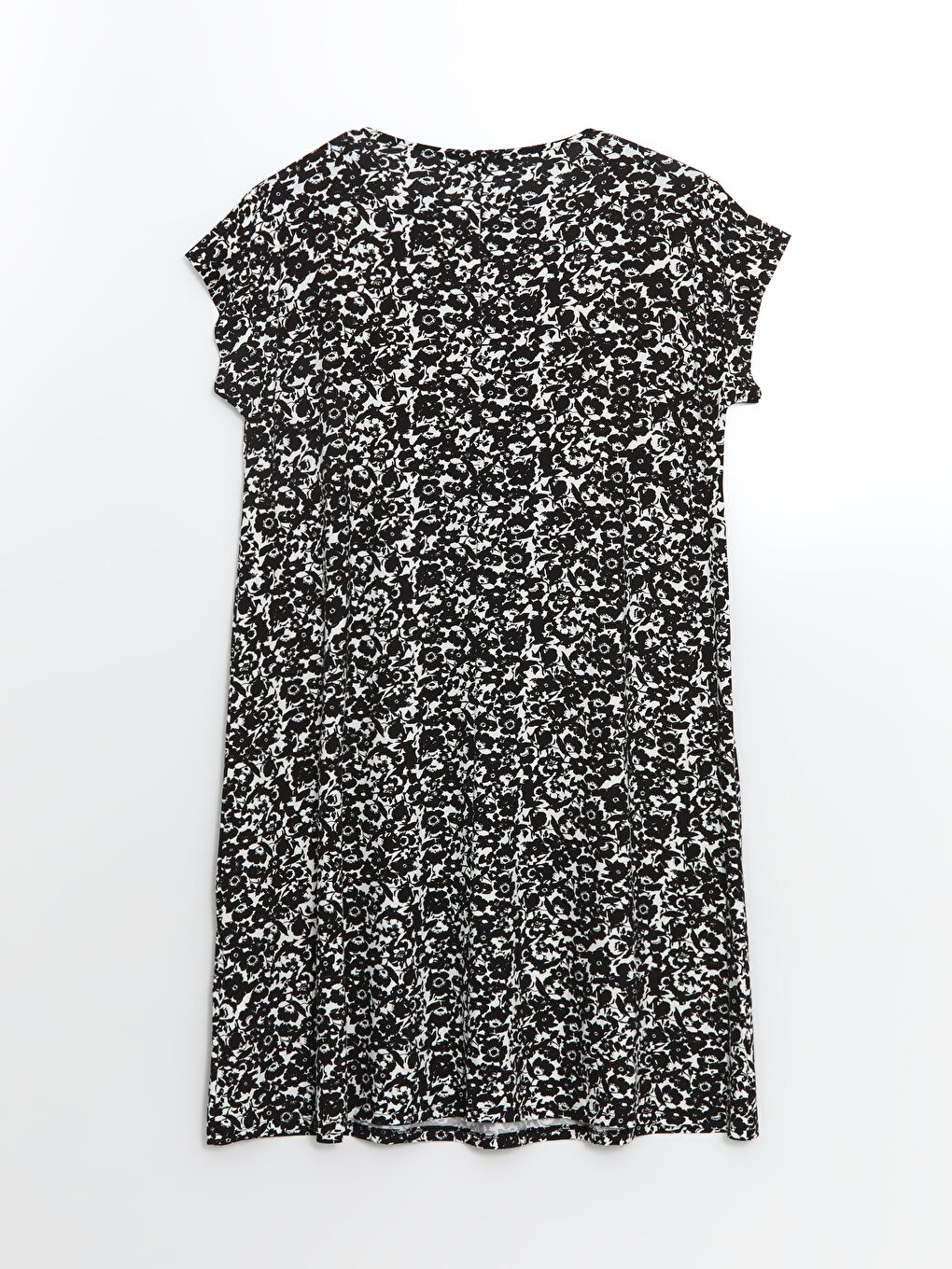 Siyah Büyük Beden Bisiklet Yaka Çiçekli Elbise-5