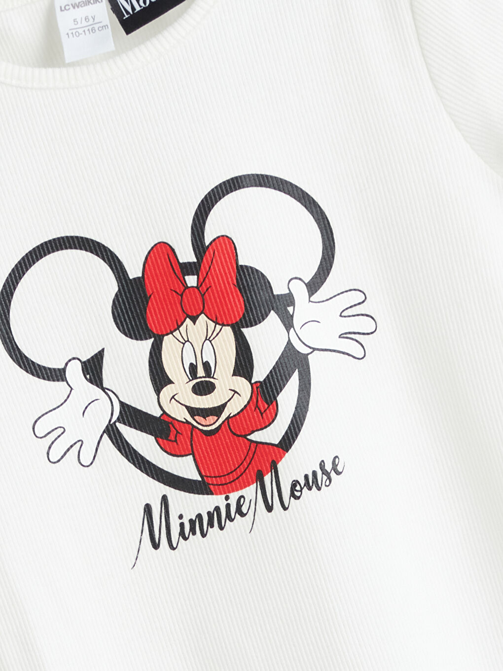 Ekru Minnie Mouse Baskılı Kız Çocuk Tişört-1