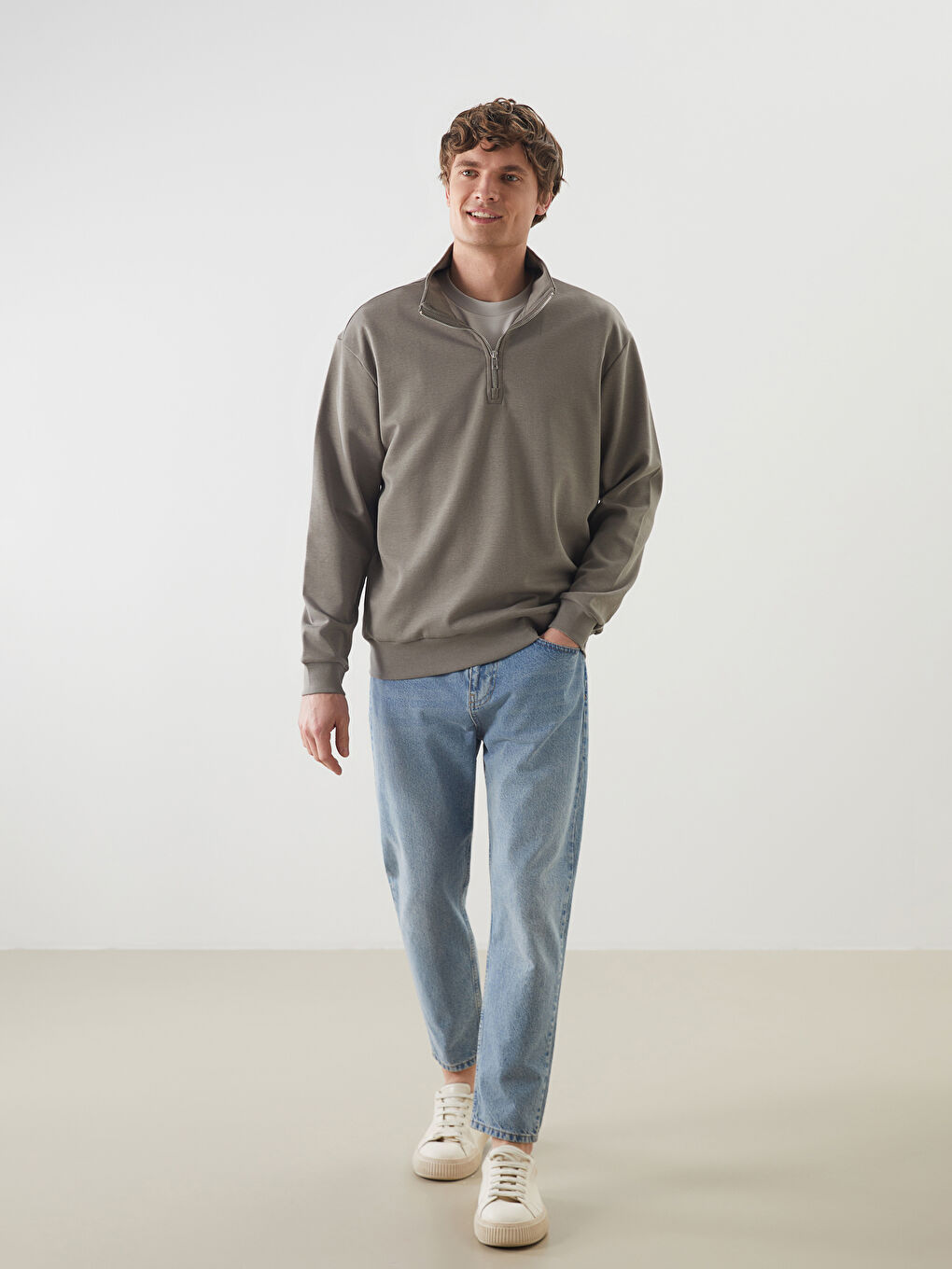 Yeşil Dik Yaka Erkek Sweatshirt-1