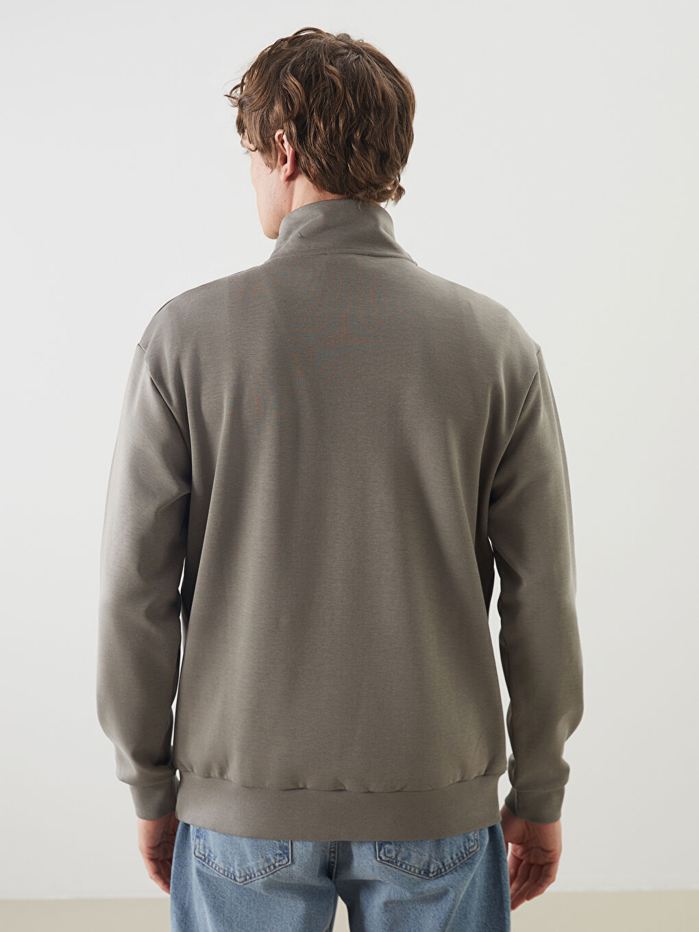 Yeşil Dik Yaka Erkek Sweatshirt-4